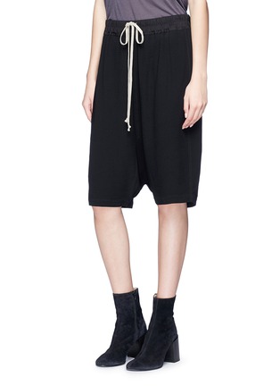 Front View - Click To Enlarge - RICK OWENS  - 'Pods' drop crotch crepe shorts