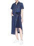 Figure View - Click To Enlarge - SACAI - Pleated poplin underlay asymmetric wrap denim dress