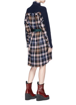 Figure View - Click To Enlarge - SACAI - Belted rib knit panel check plaid flannel dress
