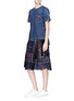 Figure View - Click To Enlarge - SACAI - Petersham ribbon belted pleated back denim shirt
