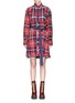 Main View - Click To Enlarge - SACAI - Belted pleated panel check plaid flannel shirt dress