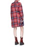 Figure View - Click To Enlarge - SACAI - Belted pleated panel check plaid flannel shirt dress