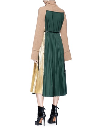 Figure View - Click To Enlarge - SACAI - Drawcord knit yoke pleated poplin dress
