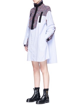 Figure View - Click To Enlarge - SACAI - Tweed yoke bib stripe cotton poplin dress
