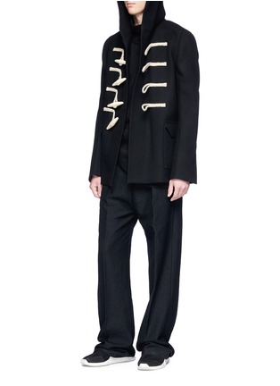 Figure View - Click To Enlarge - RICK OWENS  - Toggle-and-loop melton pea coat