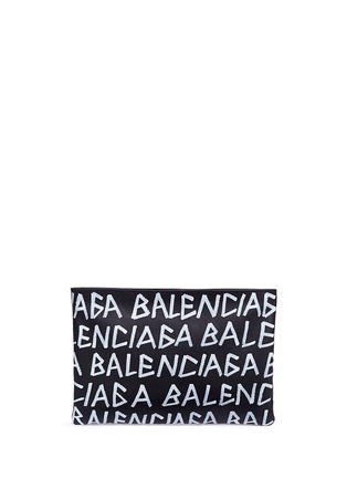 Main View - Click To Enlarge - BALENCIAGA - Logo print leather zip pouch