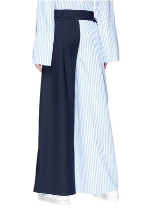 Back View - Click To Enlarge - XIAO LI - Belted stripe poplin panel wide leg suiting pants