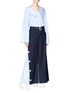Figure View - Click To Enlarge - XIAO LI - Belted stripe poplin panel wide leg suiting pants
