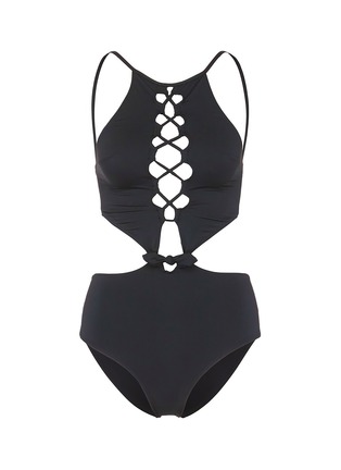 Main View - Click To Enlarge - 73318 - Lace-up bow front one-piece swimsuit