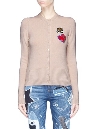Main View - Click To Enlarge - - - 'Queen' crown heart patch virgin wool cardigan