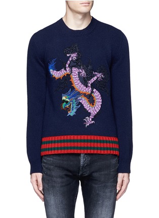 Main View - Click To Enlarge - GUCCI - Dragon patch wool sweater