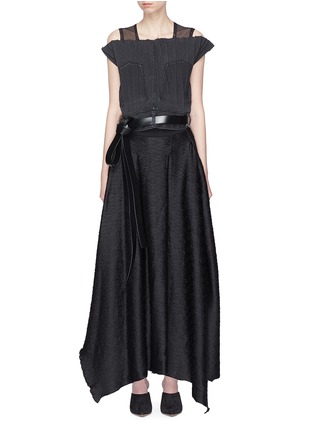 Main View - Click To Enlarge - MATICEVSKI - 'Sound-Track' belted deconstructed jean panel mesh top