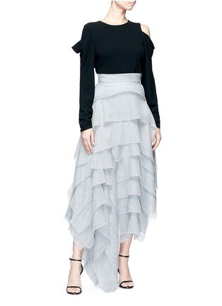 Figure View - Click To Enlarge - MATICEVSKI - 'Winning' asymmetric tiered ruffle mesh skirt