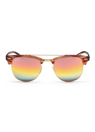 Main View - Click To Enlarge - RAY-BAN - 'Clubmaster' metal rim acetate square mirror sunglasses
