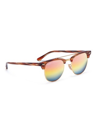 Figure View - Click To Enlarge - RAY-BAN - 'Clubmaster' metal rim acetate square mirror sunglasses