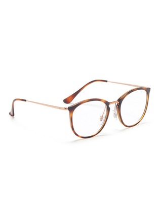 Figure View - Click To Enlarge - RAY-BAN - 'RB7140' metal temple tortoiseshell acetate round optical glasses