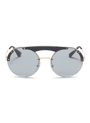Main View - Click To Enlarge - PRADA - Acetate top bar metal round sunglasses