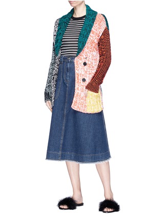 Figure View - Click To Enlarge - SONIA RYKIEL - Colourblock crochet knit cardigan