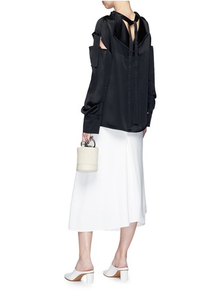 Figure View - Click To Enlarge - ADEAM - Tie back cut-out shoulder sateen blouse