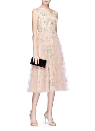Figure View - Click To Enlarge - SABYASACHI - Tulle overlay silk floral jacquard dress
