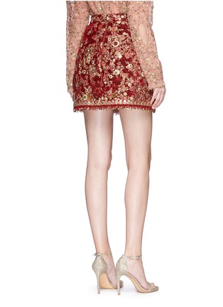 Back View - Click To Enlarge - SABYASACHI - Floral embellished tulle overlay velvet skirt