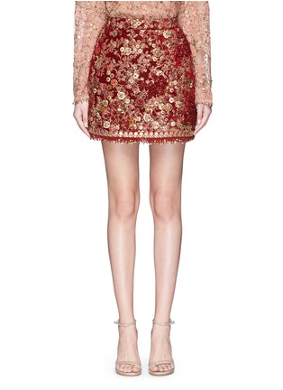 Main View - Click To Enlarge - SABYASACHI - Floral embellished tulle overlay velvet skirt