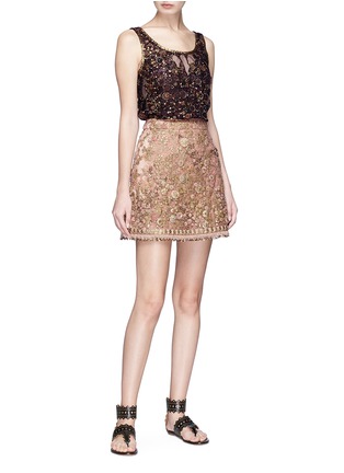 Figure View - Click To Enlarge - SABYASACHI - Floral embellished tulle sleeveless top