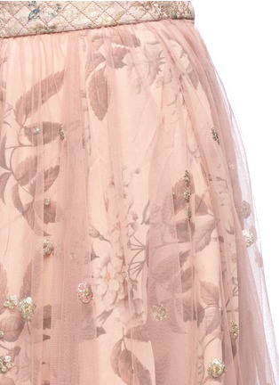 Detail View - Click To Enlarge - SABYASACHI - Embellished tulle overlay floral print silk midi skirt