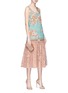 Figure View - Click To Enlarge - SABYASACHI - Embellished tulle overlay floral print silk midi skirt