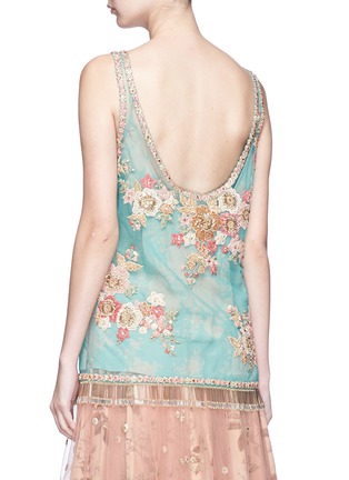 Back View - Click To Enlarge - SABYASACHI - Tropical floral embellished tulle sleeveless top