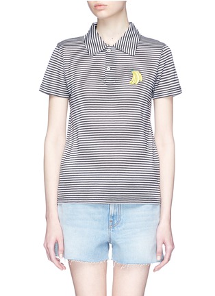 Main View - Click To Enlarge - ÊTRE CÉCILE - Banana appliqué zigzag stripe polo shirt