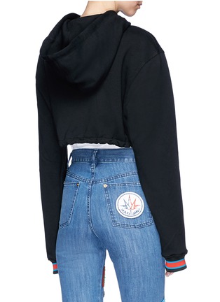 Back View - Click To Enlarge - OPENING CEREMONY - Logo embroidered drawstring cropped hoodie