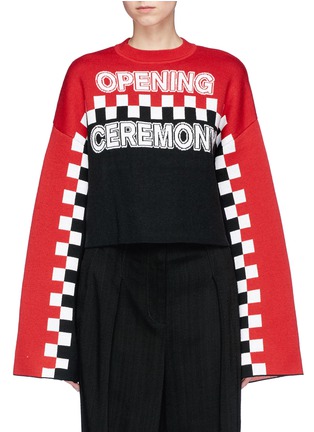 Main View - Click To Enlarge - OPENING CEREMONY - Logo bell sleeve wool blend cropped sweater