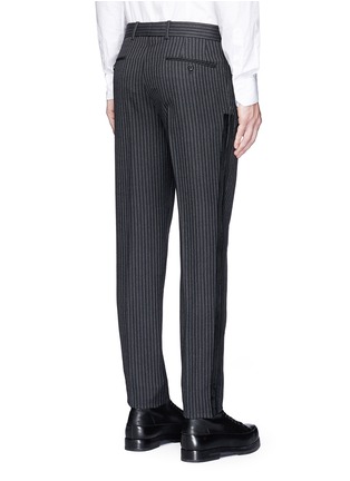 Back View - Click To Enlarge - ALEXANDER MCQUEEN - Velvet trim wool stripe jacquard pants