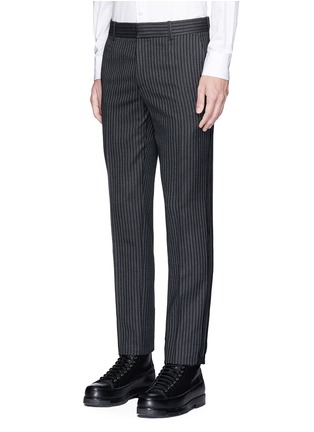 Front View - Click To Enlarge - ALEXANDER MCQUEEN - Velvet trim wool stripe jacquard pants