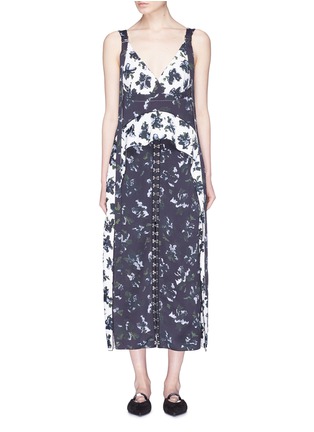 Main View - Click To Enlarge - PROENZA SCHOULER - Hook-and-eye floral print patchwork crepe dress