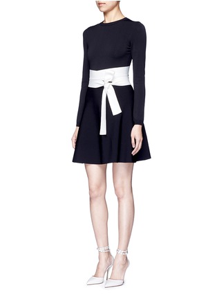 Figure View - Click To Enlarge - VALENTINO GARAVANI - Contrast sash waist dense knit dress