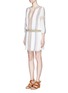 Front View - Click To Enlarge - ALICE & OLIVIA - 'Jolene' embroidered stripe neck tie dress