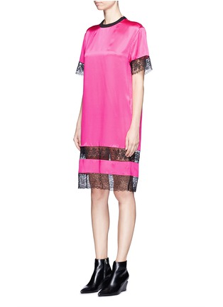 Front View - Click To Enlarge - GIVENCHY - Floral lace trim silk satin dress