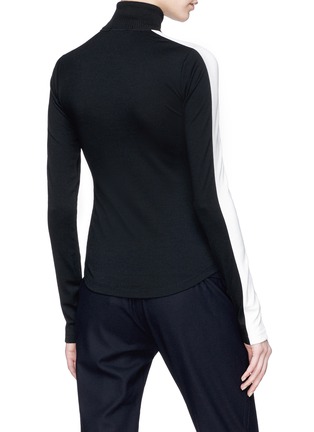 Back View - Click To Enlarge - THEORY - Stripe sleeve wool zip turtleneck track top