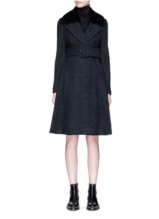 Main View - Click To Enlarge - THEORY - Detachable shearling collar belted bouclé coat