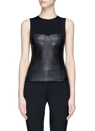 Main View - Click To Enlarge - THEORY - Jersey yoke leather tank top
