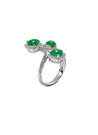 Figure View - Click To Enlarge - SAMUEL KUNG - Diamond jadeite 18k white gold vine ring