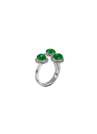 Figure View - Click To Enlarge - SAMUEL KUNG - Diamond jadeite 18k white gold cluster open ring