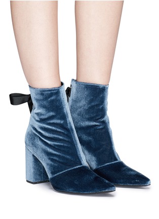 Figure View - Click To Enlarge - CLERGERIE - 'Karlit' ribbon tie velvet ankle boots