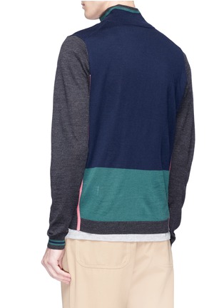 Back View - Click To Enlarge - PS PAUL SMITH - Colourblock Merino wool zip cardigan