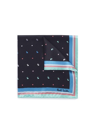 Main View - Click To Enlarge - PAUL SMITH - 'Rabbit and Heart' print stripe border silk pocket square