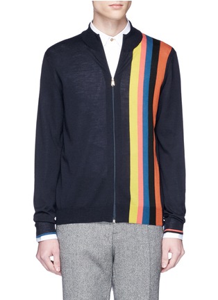 Main View - Click To Enlarge - PAUL SMITH - 'Artist Stripe' intarsia Merino wool zip cardigan