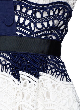 Detail View - Click To Enlarge - SELF-PORTRAIT - Colourblock wavy guipure lace off-shoulder midi dress