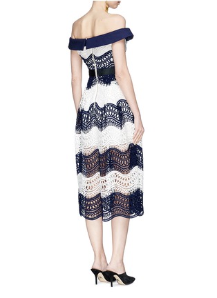 Figure View - Click To Enlarge - SELF-PORTRAIT - Colourblock wavy guipure lace off-shoulder midi dress